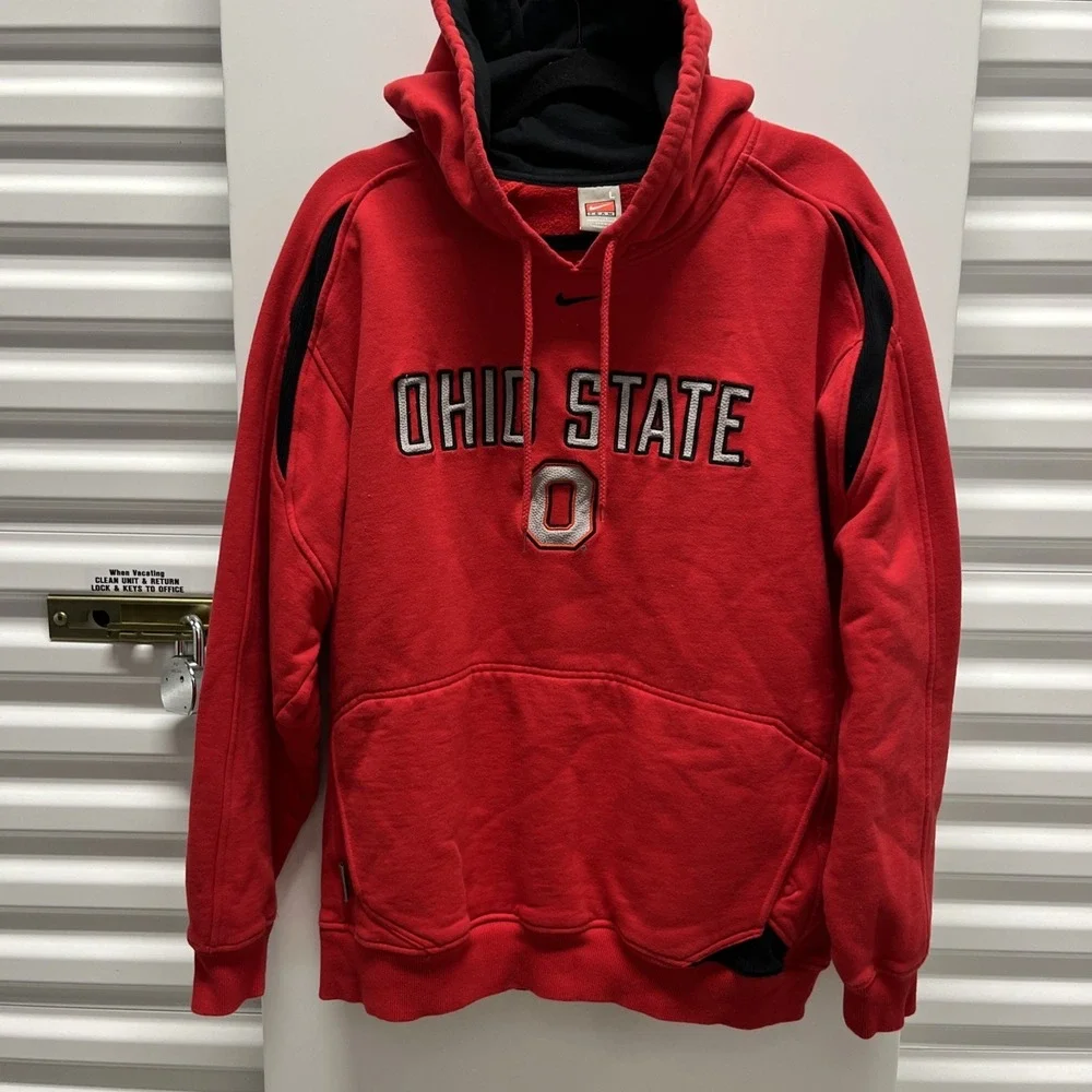 Vintage Y2K Nike Ohio State Buckeyes Mens Hoodie Large Red Sweatshirt College